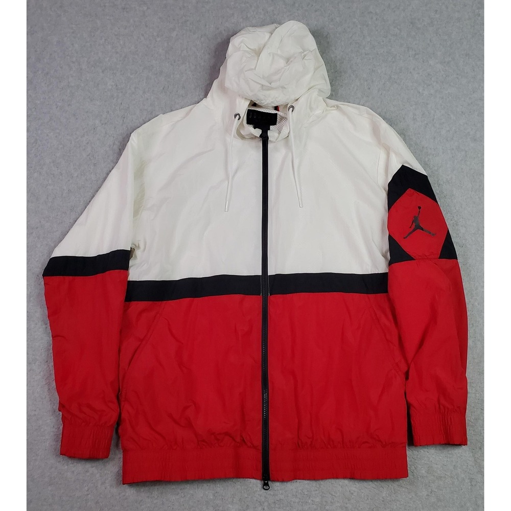 Jordan Jacket‎ Mens Large Red White Black Hooded Windbreaker Full Zip Jumpman